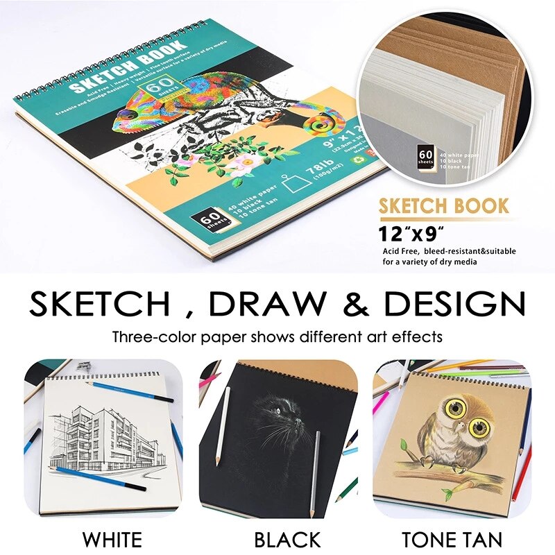 Sketch Drawing Kit Premium Graphite, Charcoal, Crayons and Drawing Tools Art Supplies for Sketching Shadows for Beginners