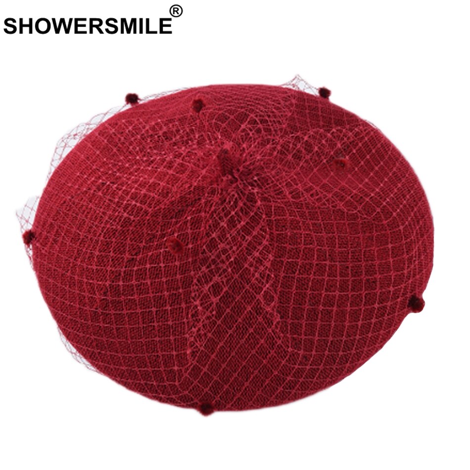 SHOWERSMILE femme béret bordeaux maille artiste chapeaux pour les femmes Style français concepteur de dames été peintre casquette