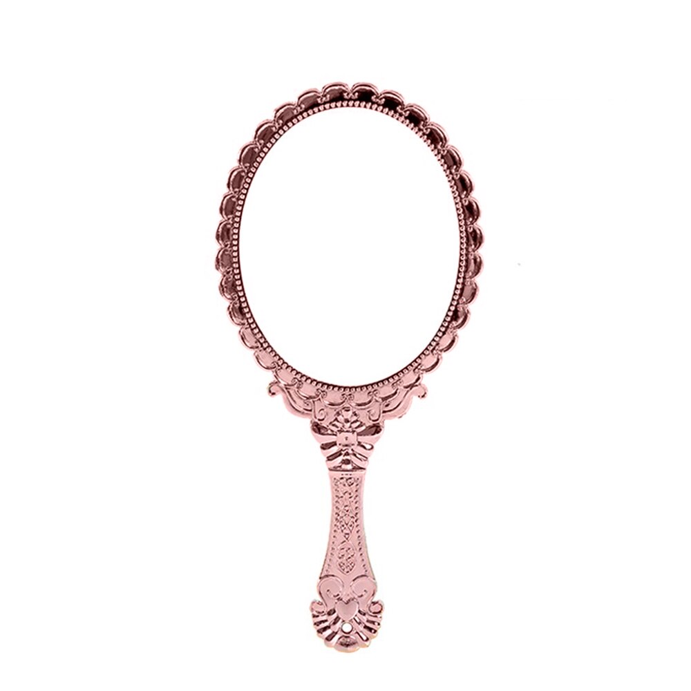 Bærbart vintage spejl håndholdt makeup spejl pink blomstret ovalt rundt kosmetisk håndholdt spejl med håndtag til rejser