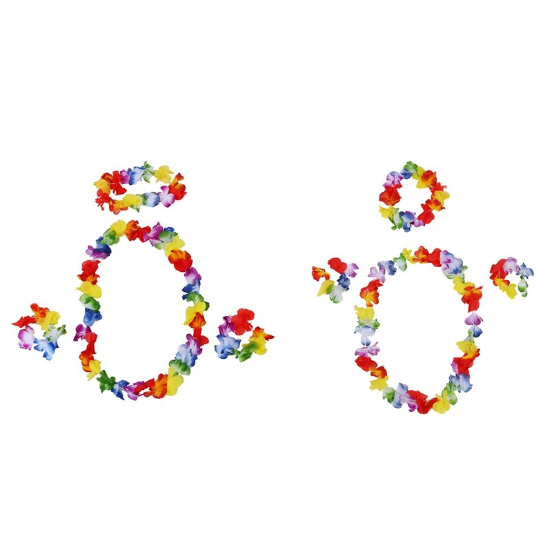 12x Hawaiian Grass Skirt Flower Hula Lei Wristband Garland Fancy Dress Costume