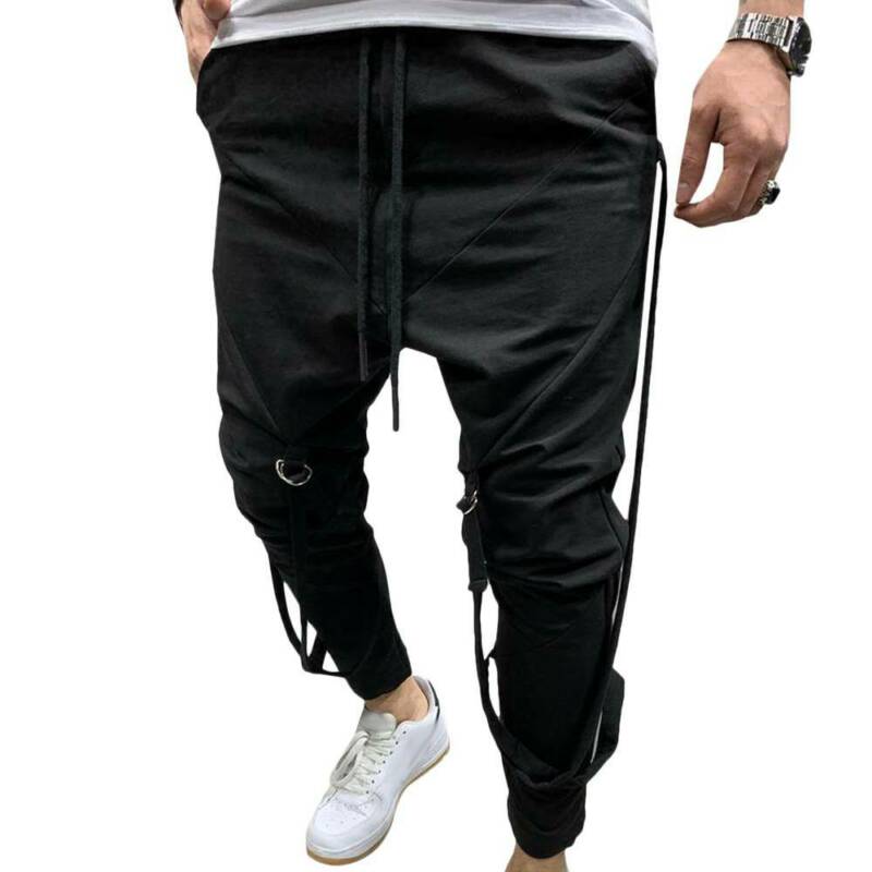 Men Pants Jogger Lace Up Sports Trousers Casual Slim Harem Pants Gym Sportswear Loungewear Mens Sweat Pants