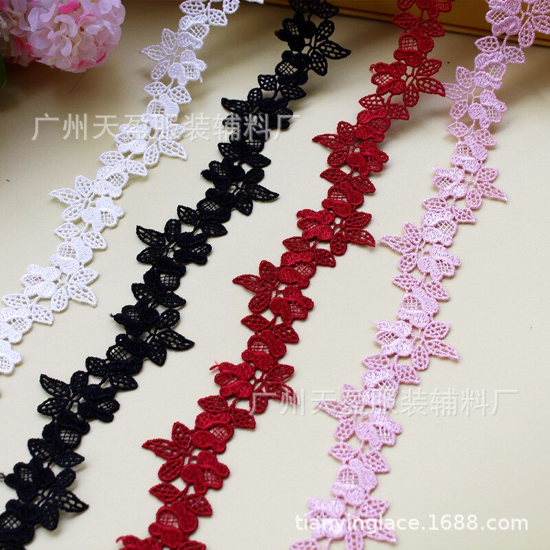 2Yards Polyester Blauw Roze Bloem Kant Trims Wateroplosbare Kant Lint Diy Ketting Ornamenten Bruiloft Kleding Accessoires 3Cm