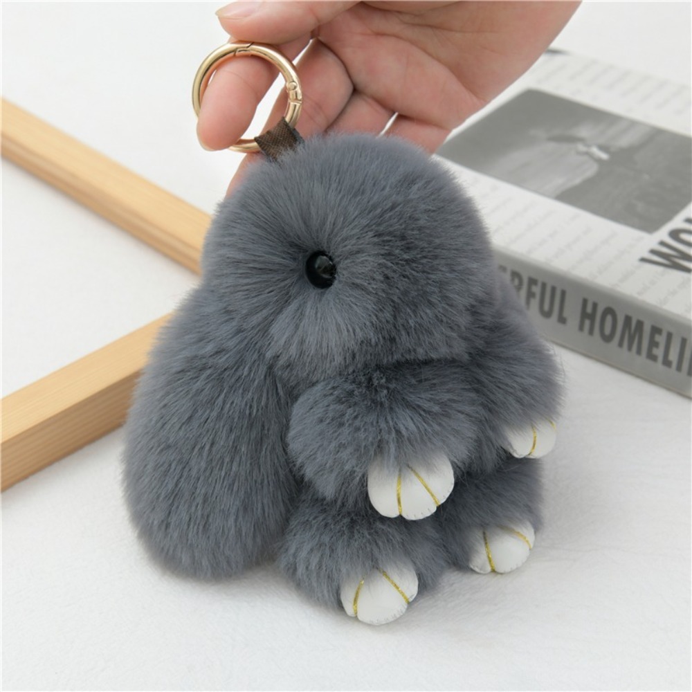 Ryggsekk anheng fluffy kaninpels pompong kanin nøkkelring myk søt kanin nøkkelring kunstig kanin jenteveske nøkkelring