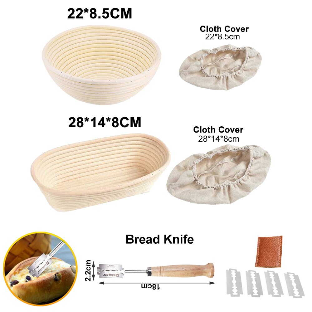 Rattan Banneton Bread Proofing Proving Baskets Set Round /Oval Natural Rattan Fermentation Basket Dough Wicker Rattan DIY Tool: 2 PCS Set C