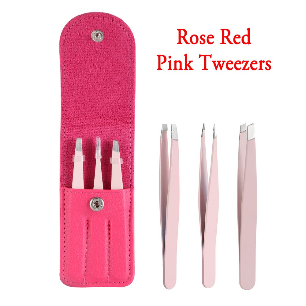 3 Stks/set Wenkbrauw Pincet Rvs Punt Tip/Slant Tip/Flat Tip Ontharing Make-Up Tool Kit Met tas Case