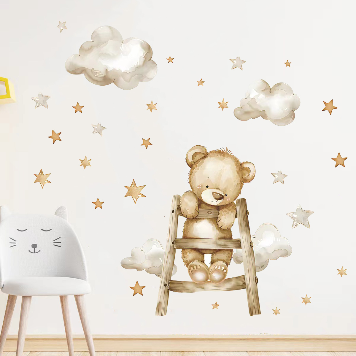 Schattige beer muurstickers voor kinderkamers jongens meisjes babykamer decoratie kind behang dier kinderkamer decor zelfklevend vinyl: Black
