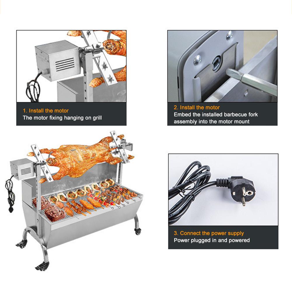 15W 70kgs Pig Lamb Goat Chicken Charcoal BBQ Grill Outdoors Roaster Spit Rotisseries Cooking Electric Motor Stainless Steel
