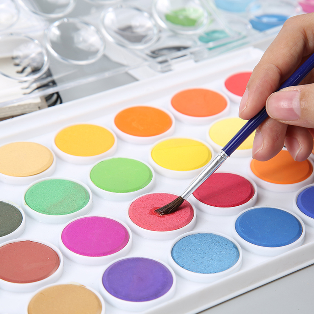 Umitive-Juego de acuarelas portátil para niños, 12/16/28/36 colores, pincel de Color agua, suministros de arte para pintar