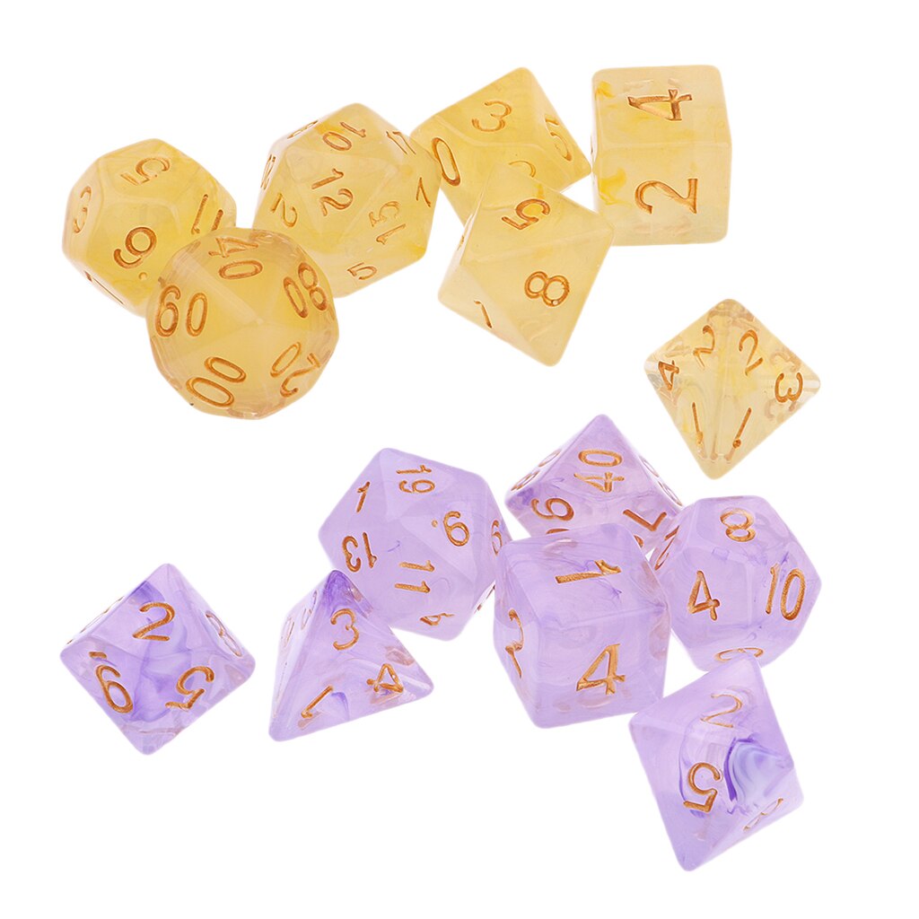 Pack  of 14 ädelstenar polyedriska tärningar set  d4 d6 d8 d &d trpg spel gul
