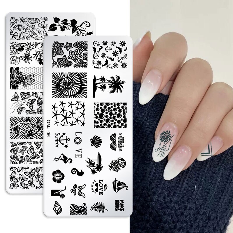 1Pc Nail Art estampage modèle plaque papillon géométrique en acier inoxydable transfert pochoirs ongles modèle bricolage polonais imprimer Image