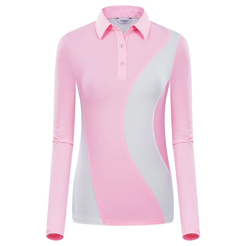 Kvinder golf tøj langærmet sports t-shirt damer fritid slanke skjorter efterår forår patchwork hurtigtørrende åndbare toppe: Lyserød / S