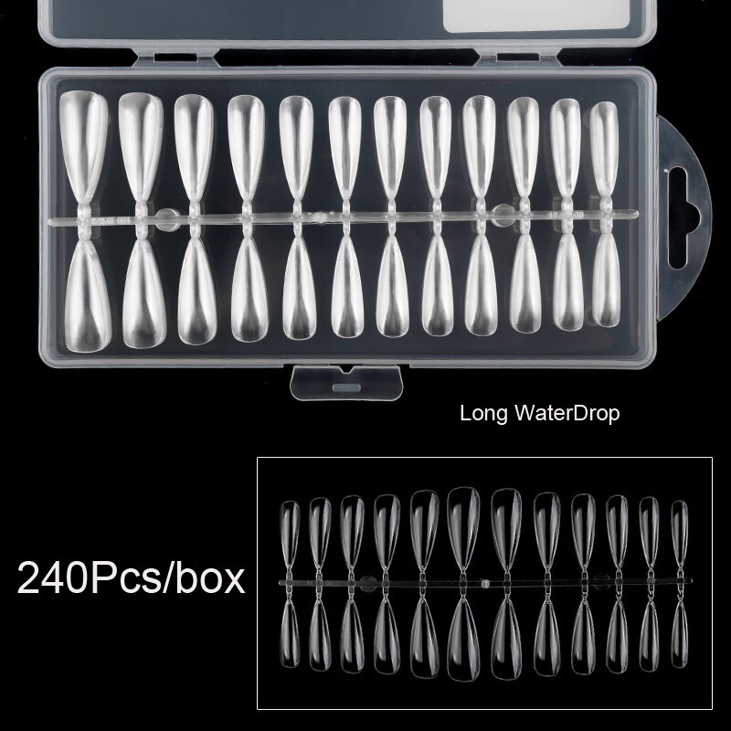 240 szt. nietrzeźwy na paznokcie trumienki 12 rozmiarów akrylowe nietrzeźwy na całej powierzchni-nietrzeźwy-240 szt. nietrzeźwy sztuczne paznokcie na całej powierzchni 12 rozmiarów, Gh-U545: Water Drop
