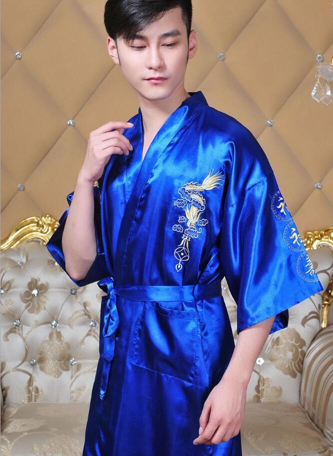 Luksus kimono badekåbe kjole hjemmetøj oversize mænd broderi kinesisk drage morgenkåbe mænd nattøj løst nattøj