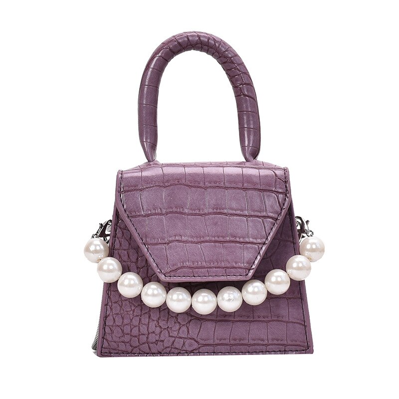 Stone Pattern Leather Crossbody Bags for Women Purses and Handbags Pearl Mini Shoulder Messenger Bags Lady Small Hand Bag: Purple