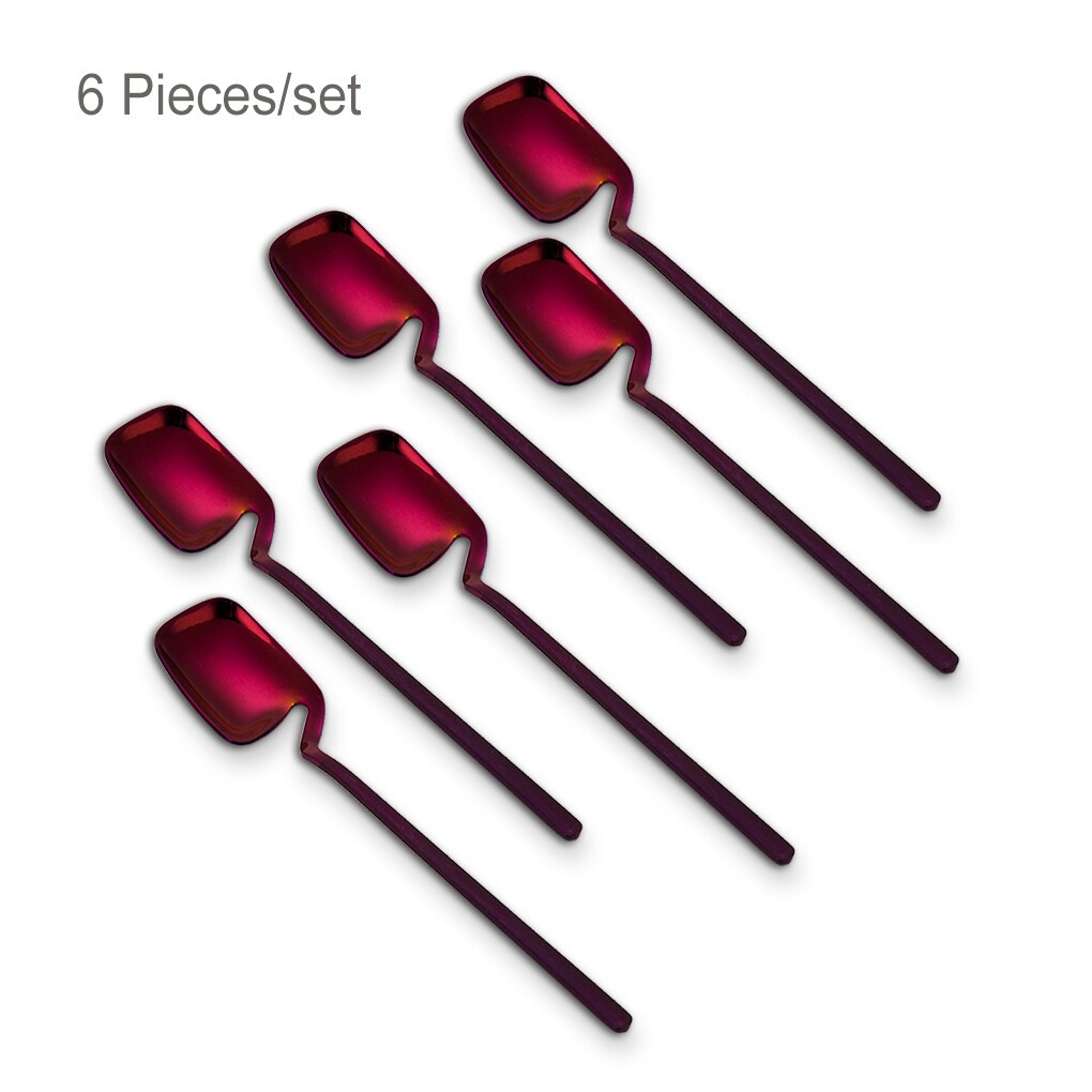 Cucharas de café de acero inoxidable para Bar, restaurante, , Chocolate, leche, mango largo, oro rosa, 6 piezas: 07