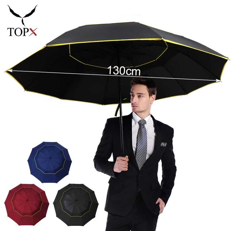Paraguas plegable de doble capa para hombre y mujer, sombrilla de lujo resistente a la lluvia, al viento y al sol, ideal para viajes de negocios, 125cm