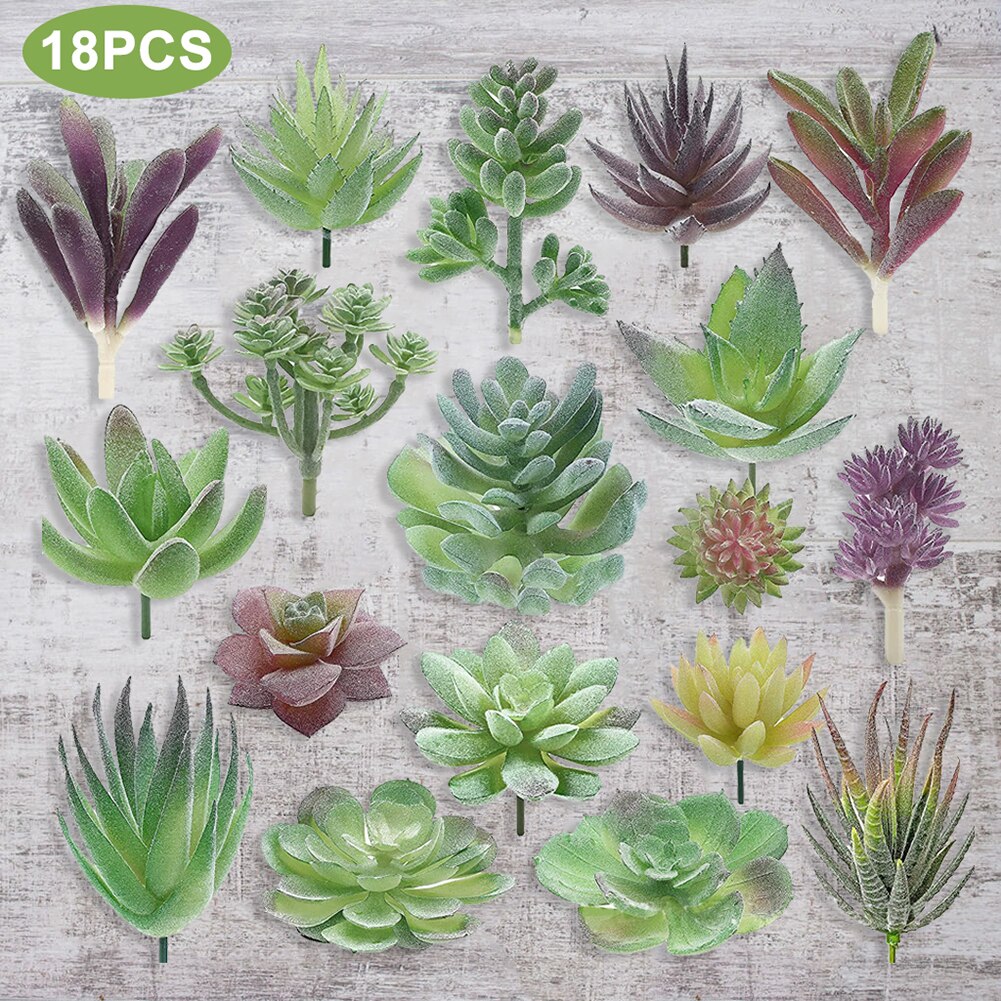 18 Pcs Mini Artificial Succulents Plants Unpotted Artificial Plants Realistic Textured Natural Color Garden Balcony Home Decor