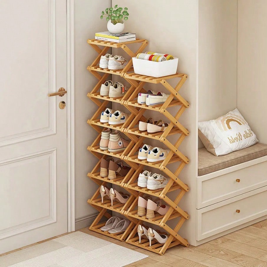Eenvoudige Bamboe Installatie Schoenenrek 3-5 Tier Huishoudelijke Multifunctionele Opbergrek Woonkamer Slaapkamer Schoenenplank Schoenenstandaard