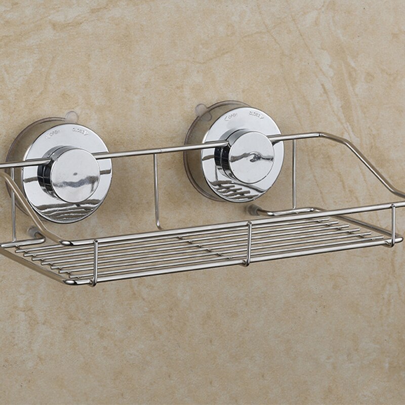 Stainless Steel Sucker Organizer Shelf Kitchen Sundries Wall Vacuum Suction Storage Basket Bathroom Soap Towel Holder