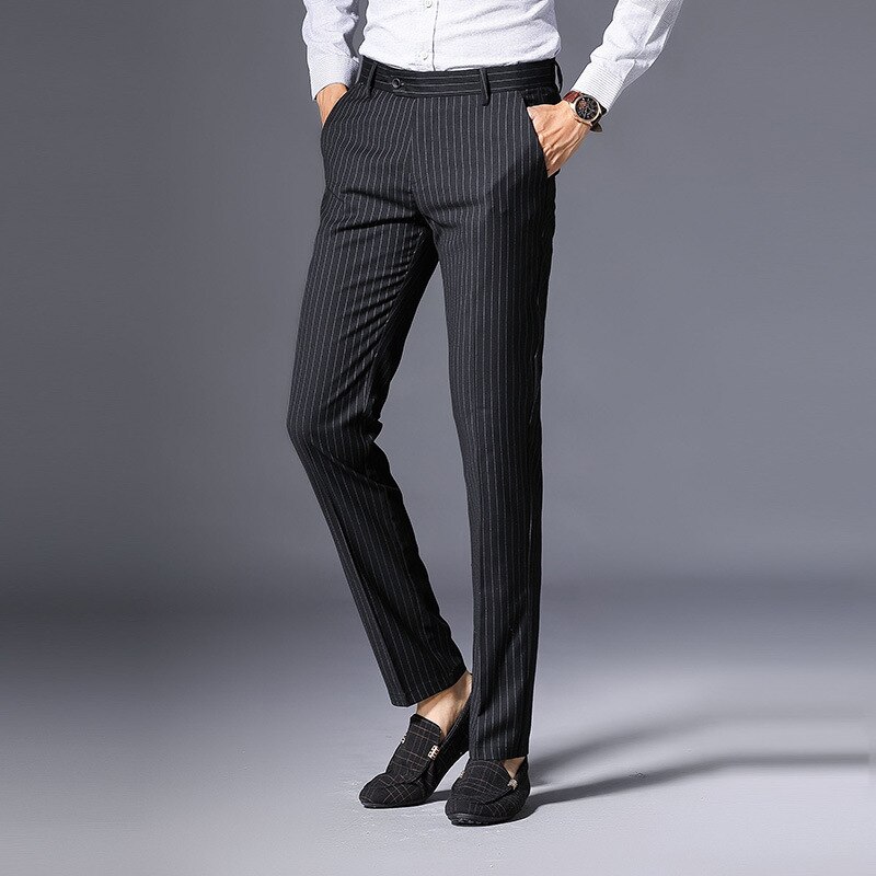 MRMT 2022 Brand Spring Middle-aged Men's Casual Trousers Straight Tube Pants for Male Striped Trousers: black / 30