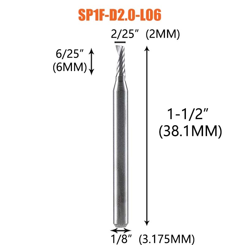 Dreanique 1pc Single Flute Spiral End Mill 1/8 1/4Inch Shank CNC Carbide Aluminum Inch Size Cutter for woodworking Acrylic ACM: 10.5mm