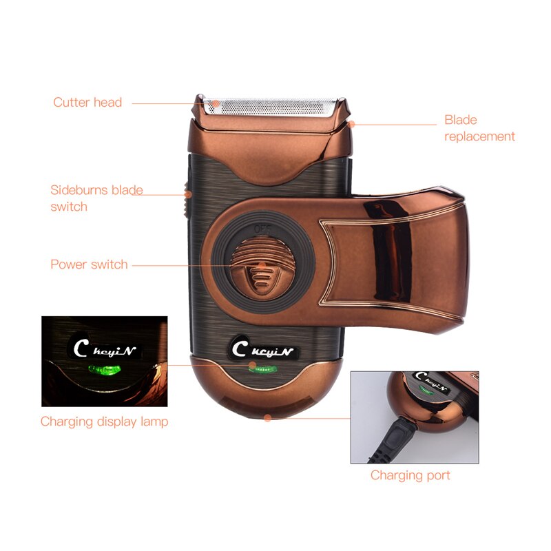 Maquinilla de afeitar eléctrica CkeyiN, Ideal para viajes, Retro, máquina de afeitar, recortador de barba recargable, Mini Afeitadora eléctrica para hombres