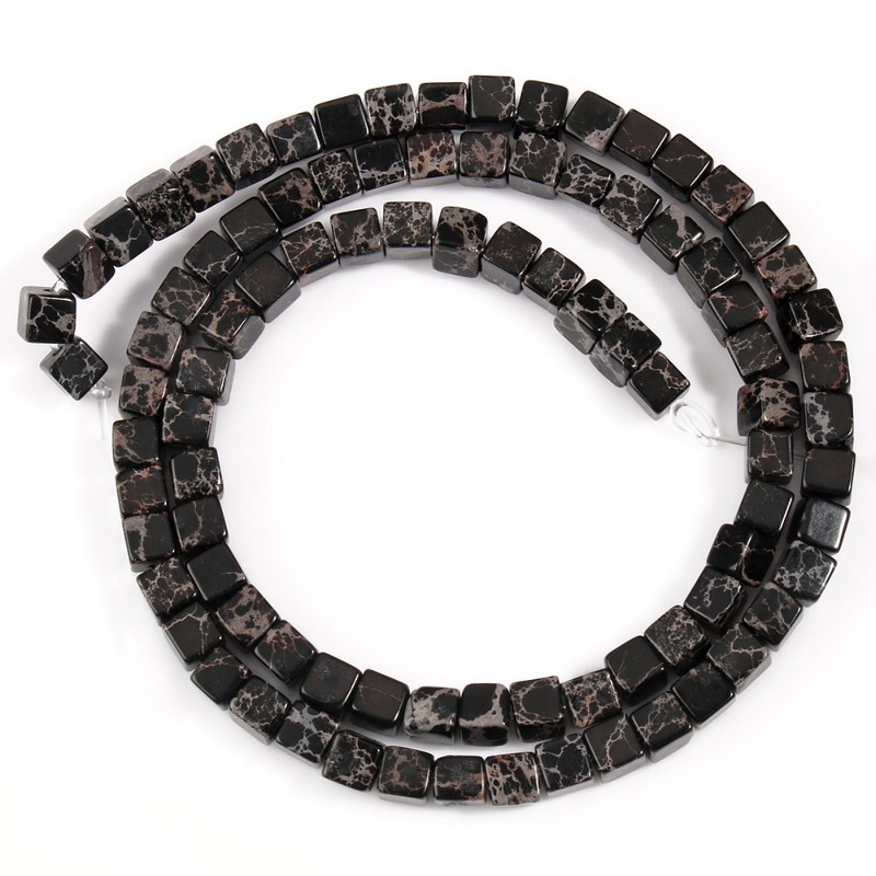 Naturstein, quadratisch, Meeressediment, kaiserliche Jaspis, Türkise, 4 x 4 mm, Würfel, verlieren Distanzperlen für Schmuckherstellung, DIY-Armbinde, 38,1 cm: Schwarz