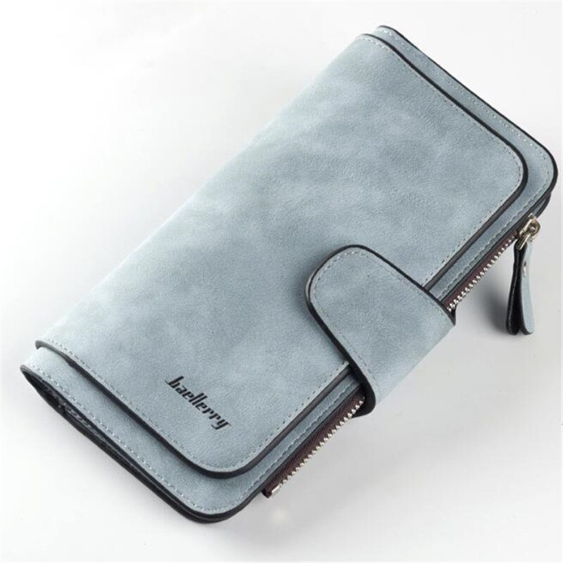 Women Wallets Dull Polish Leather Wallet Double Zipper Day Clutch Purse Wristlet Portefeuille Handbags Carteira Feminina: Blue-2