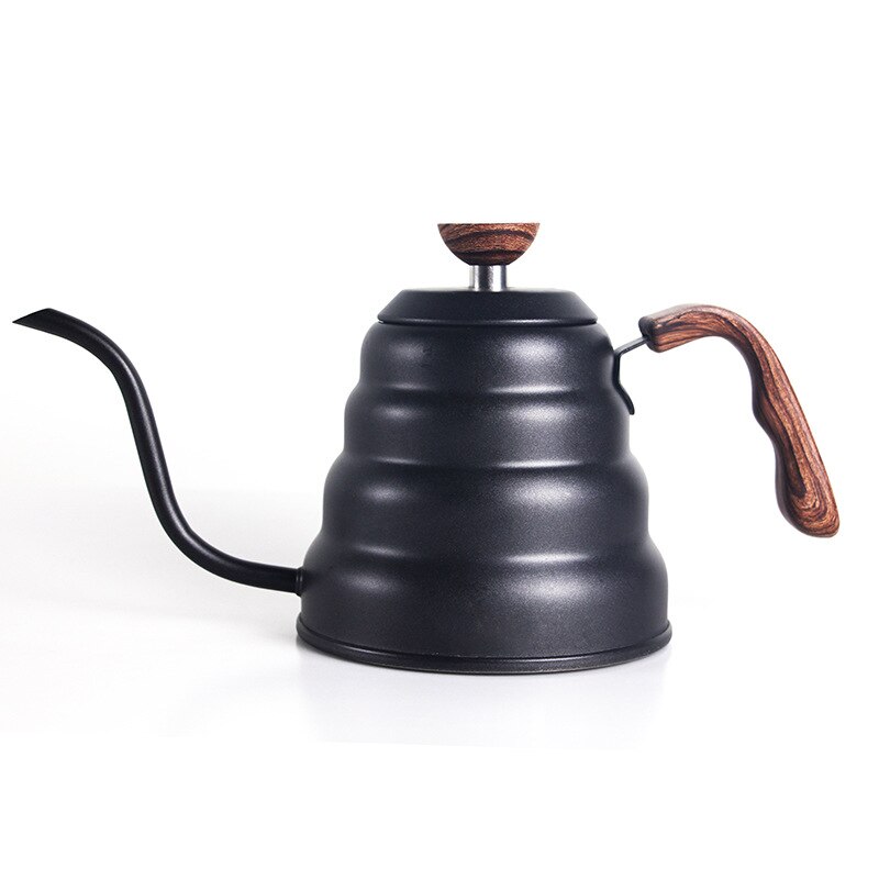 1.2L Stainless Steel pour over coffee moka pot espresso tea gooseneck kettle with Thermometer coffee accessories barista tools: B Wooden handle