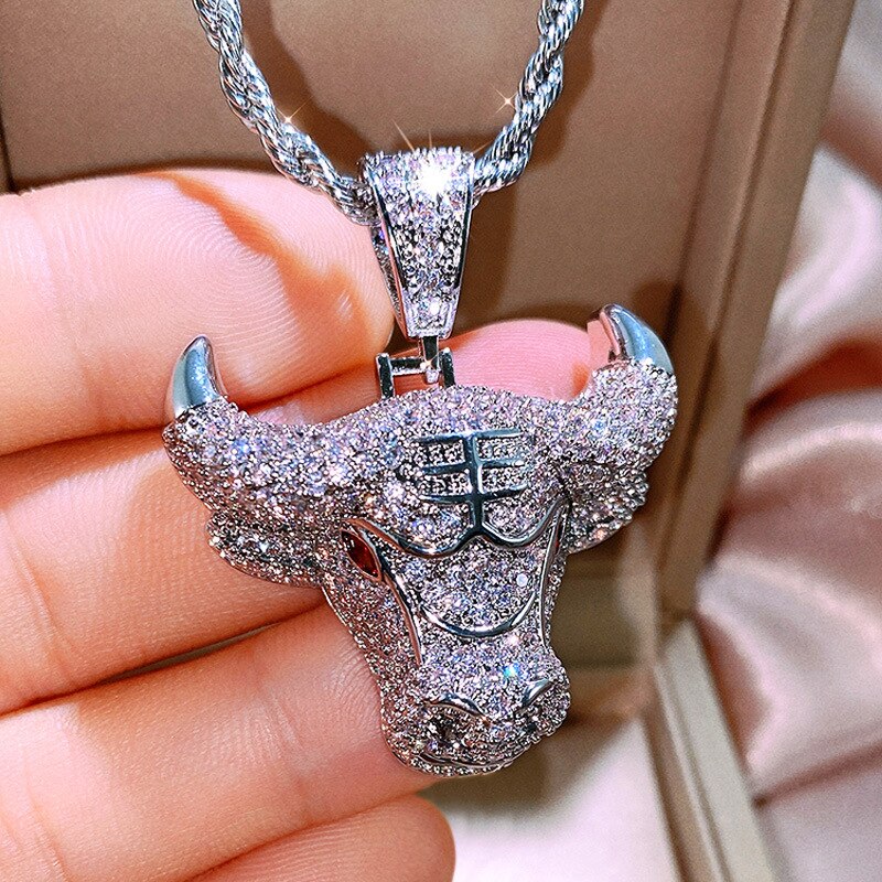 Iced Out Bull Demon King Pendant Necklace HipHop Jewelry For Women men Micro pave Zircon Rock Pendant