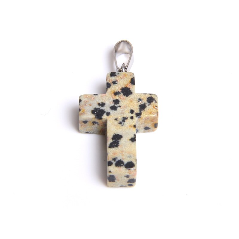 1pc cross natural stone pendants faith quartz crystal pendants jewelry handmade cross pendants jewelry bulk DIY: 1 Spotted stone