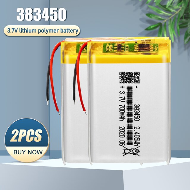 Batería recargable de polímero de litio para dispositivos MP3, MP4, GPS, bolígrafo de grabación de juguete, auriculares Bluetooth, 383450, 403450, 3,7 V, 700mAh: 2PCS
