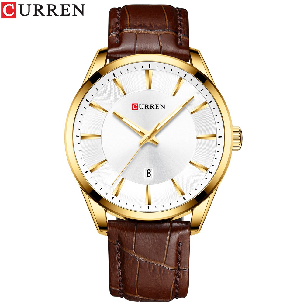 Casual Horloges Klok Curren Mannen Luxe Horloge Eenvoudige Quartz Horloge Met Lederen Mannelijke Horloges Zwart: white watch