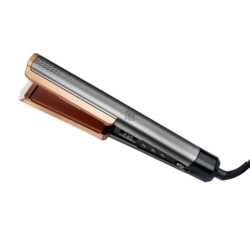 Plancha de pelo 2 en 1, ionizador rizador con Panel ancho LCD, plancha de pelo de cerámica con temperatura ajustable: EU