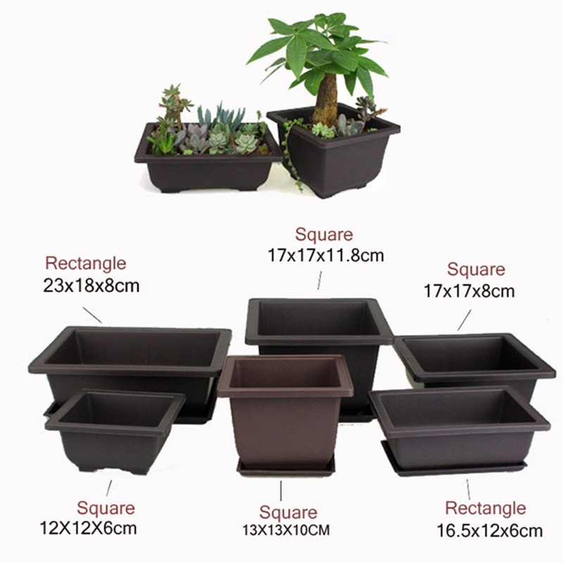 1 stk blomsterpotte +1 stk bakke efterligning plast lilla sand planteskole blomster bonsai potter kimplanter planter potter rektangel haveforsyning