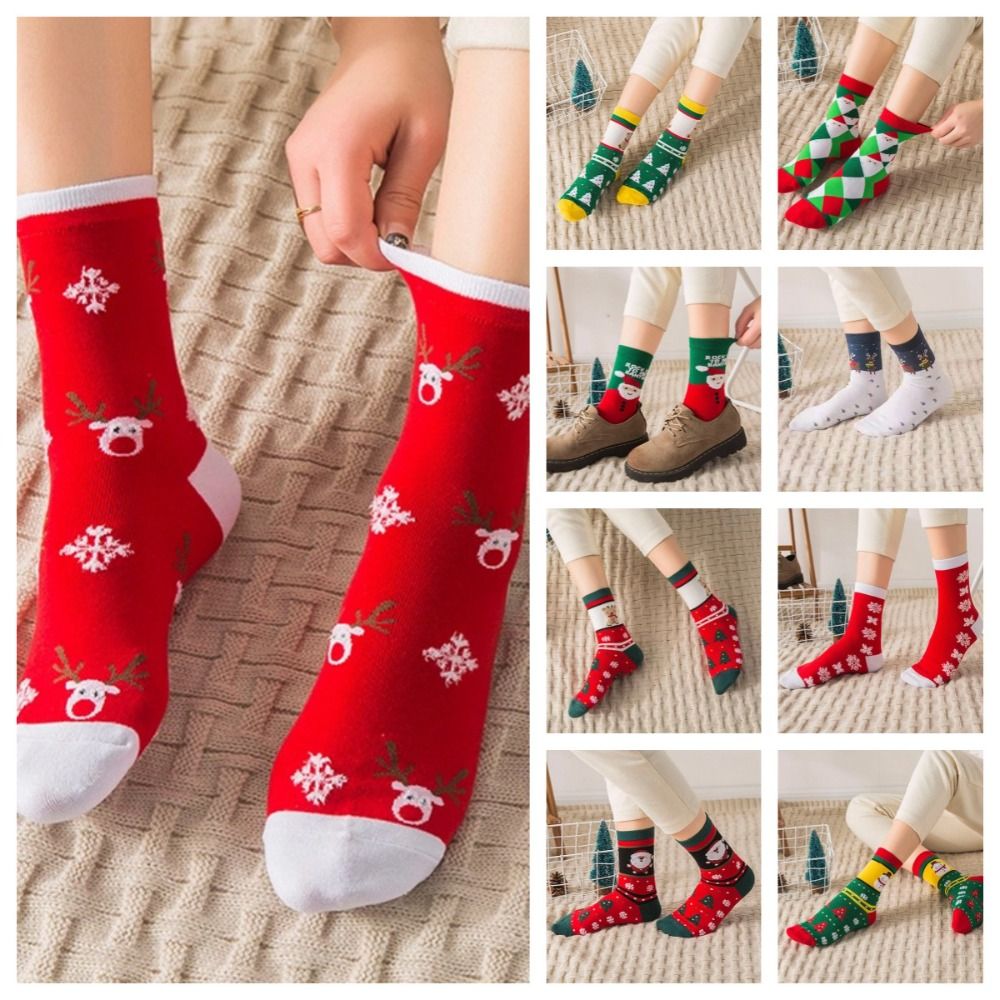 Chaussettes de Noël - Épais Coton Crew Socks - Renne & Cartoon Bas - Toutes Saisons