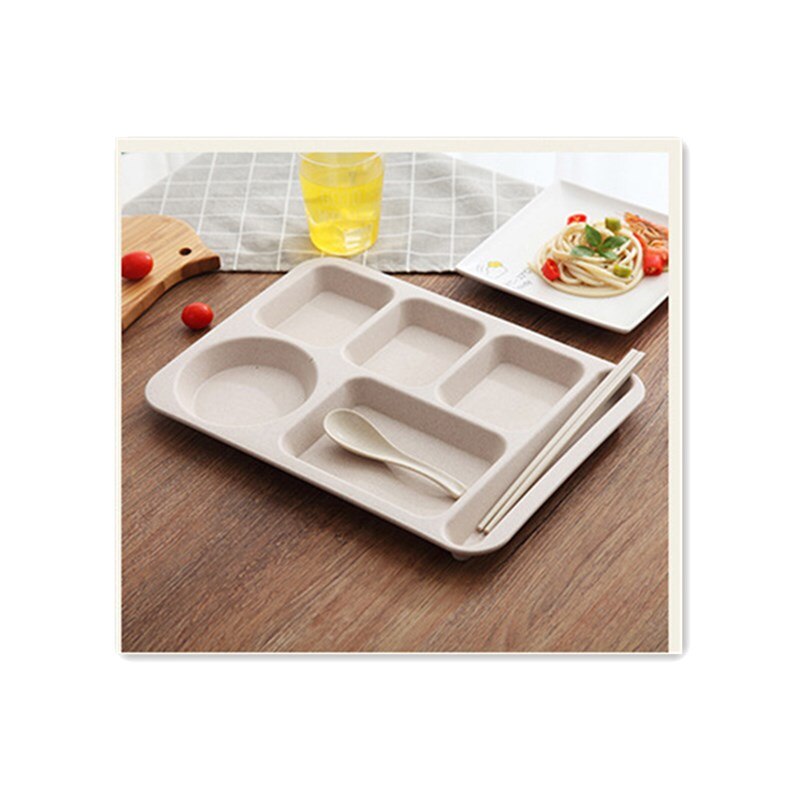 Assiette incassable en plastique, paille de blé, compartiment en plastique, cantine ménage, service de couverts, accessoires de cuisine, service de vaisselle: Beige Without bowl