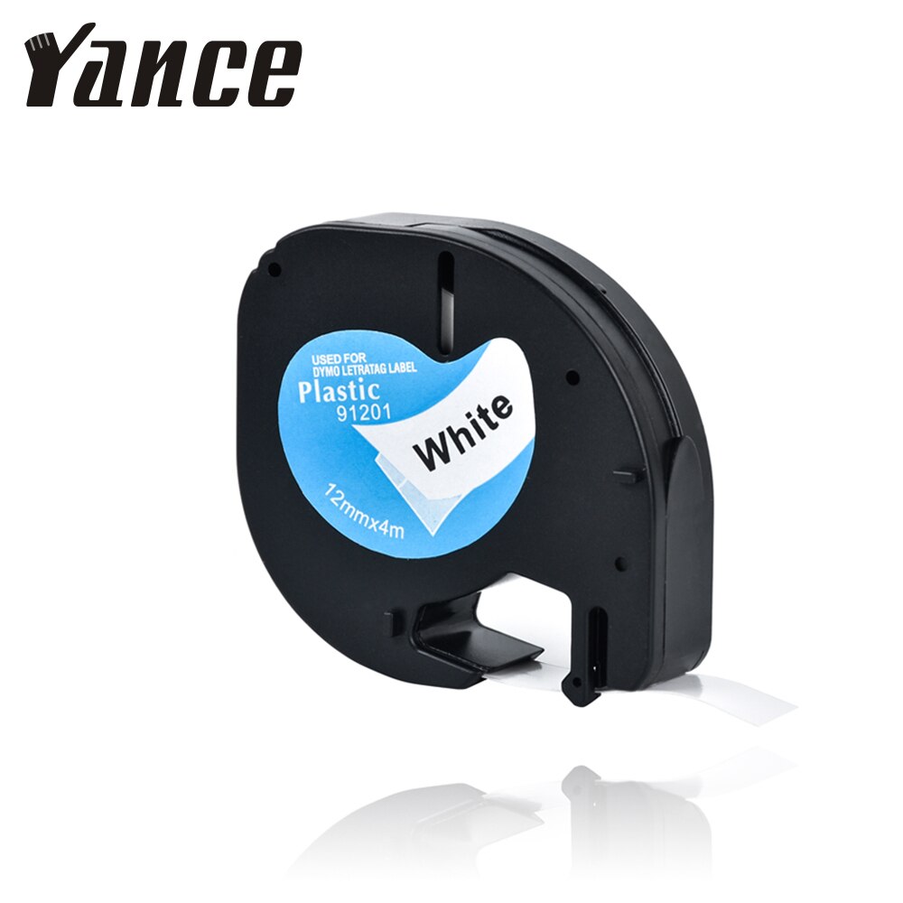 Yance 91201 kompatibel til dymo letratag plastiktape 12mm*4m sort på hvid  lt 91331 91330 18769 18771 til lt -100t etiketmaskine