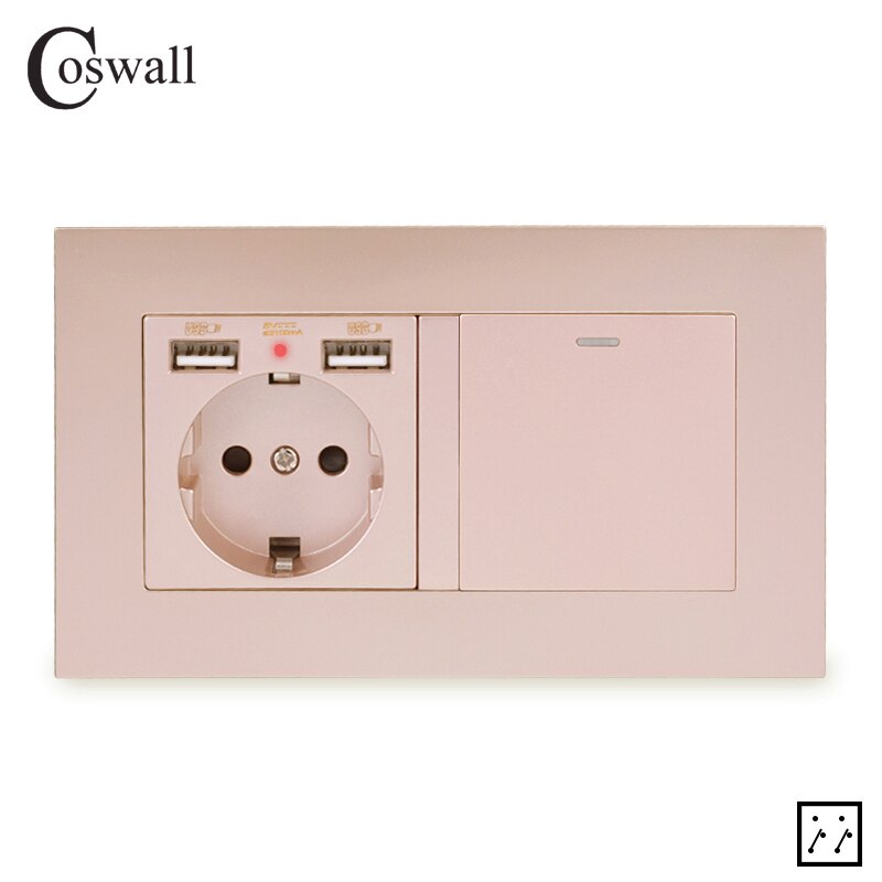 COSWALL EU Russland Spanien Steckdose Mit 2 USB Ladung Hafen + 1 Gang 3 Weg Auf/aus Zwischen Überkreuzung Licht Schalter PC Tafel