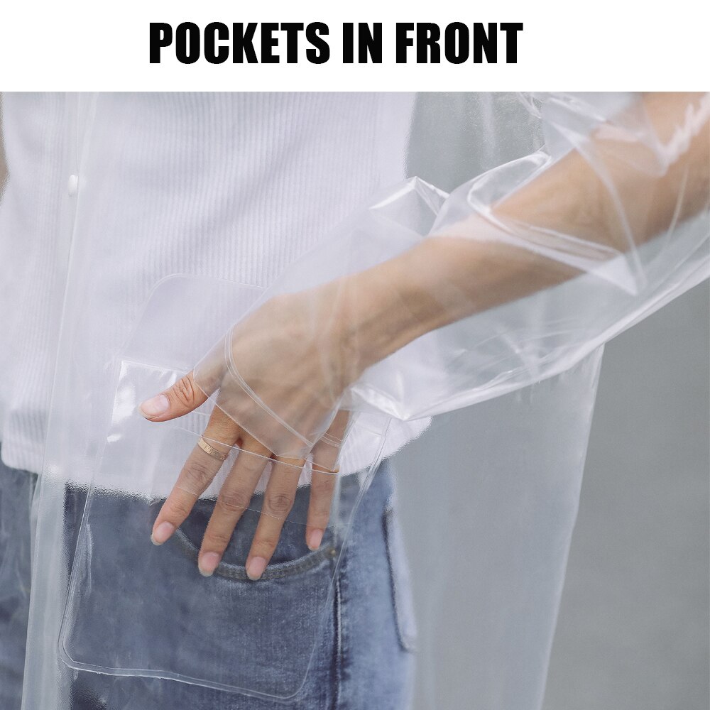 Transparent Adult Waterproof Clear Long Women Men Backpack Jacket Raincoat with Reflective Hood