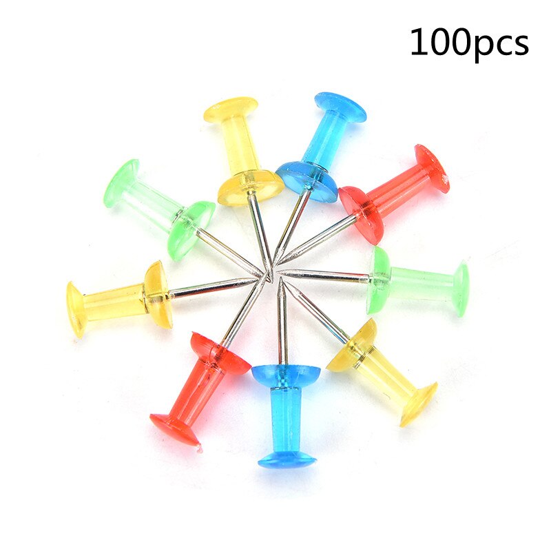 100 stk/lot fargestifter tryknåler kartnål korktavle tommelstifter tryknål skrivesaker knapper nåler kontor skoleutstyr: 100 stk