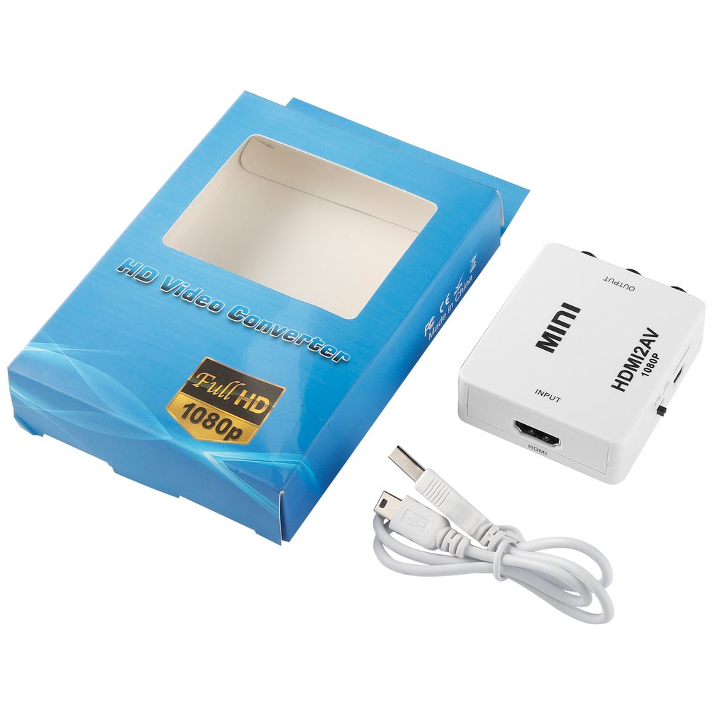 Mini Flexible Portable High Bandwidth Capability HDMI To AV Adapter HDMI2AV 1080P HD Video Converter Box with Charge Cable
