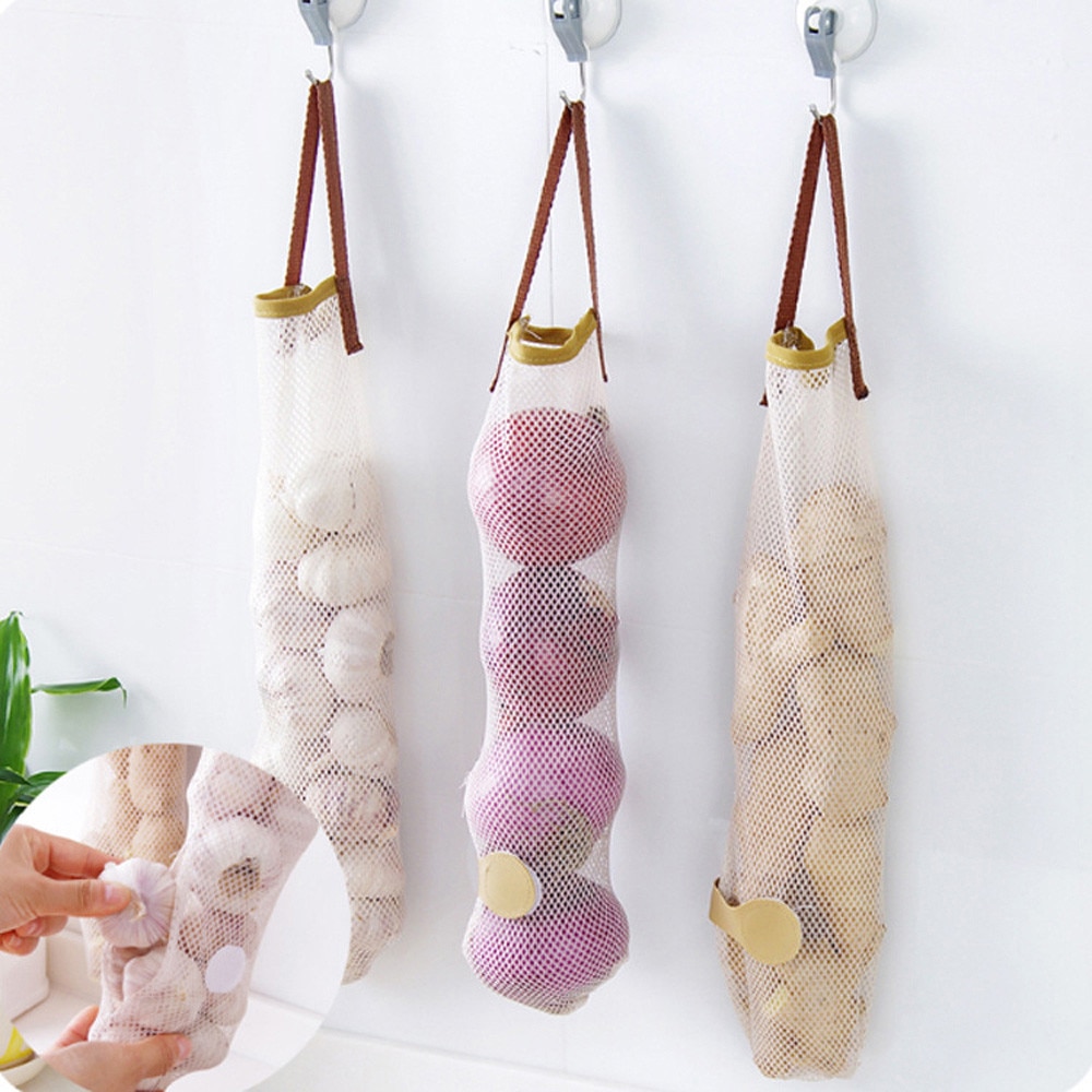 Kitchen Fruits Vegetables Storage Hanging Bag Reusable Grocery Produce Bags Mesh Ecology Shopping Tote Bag Onion Organization