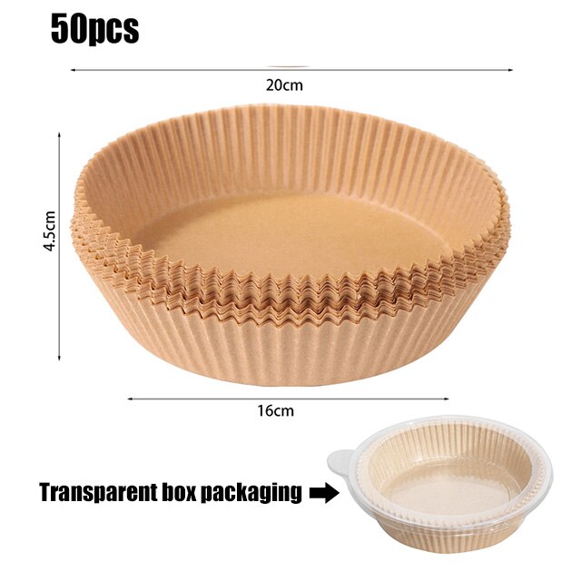 50pcs Air Fryer Liner Steamer Liner Disposable Wood Pulp Paper Non-Stick Steaming Basket Mat Baking Oil Paper Mat for 3-6L Fryer: 50pcs Brown 16cm