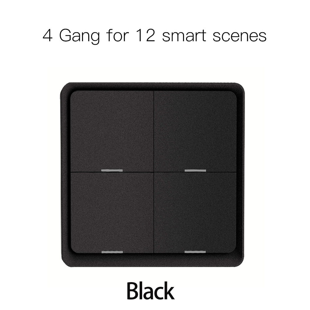 4 Gang Tuya ZigBee Wireless 12 Scene Switch Push Button Controller Battery Powered Automation Scenario for Tuya Devices: 4 Gang Black