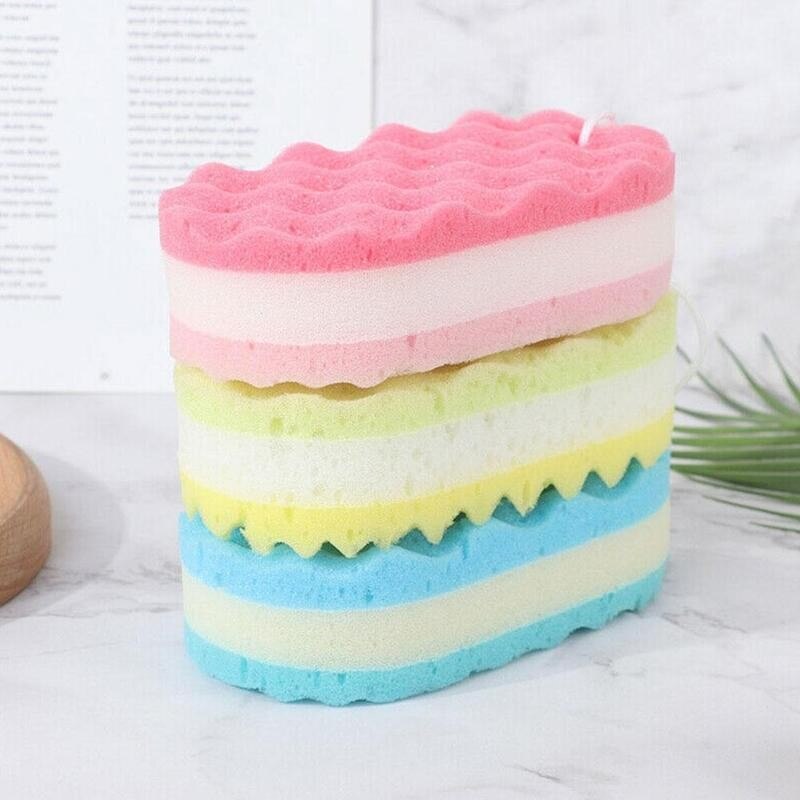 Drie-Layer Wave Bad Spons Borstel Huid Schoon Massage Cleaning Douche Borstels Kids Volwassenen Foam Schrobben Handdoek Touw houder