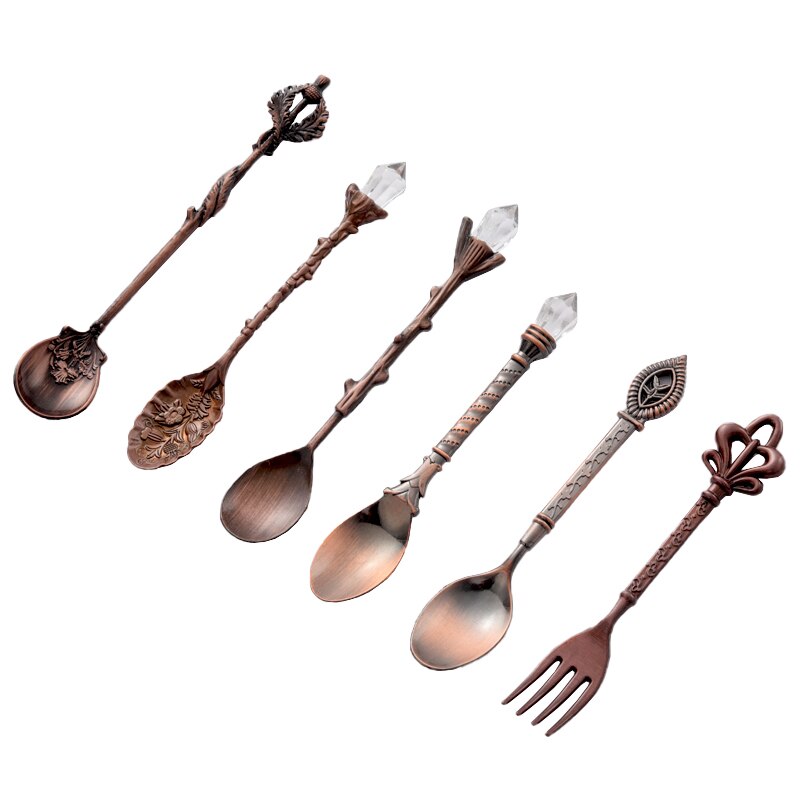 6 stk royal retro ske sæt sæt palads stil borddekoration bestik dessert ske kaffe skeer metal udskæring frugt gaffel skeer: 03