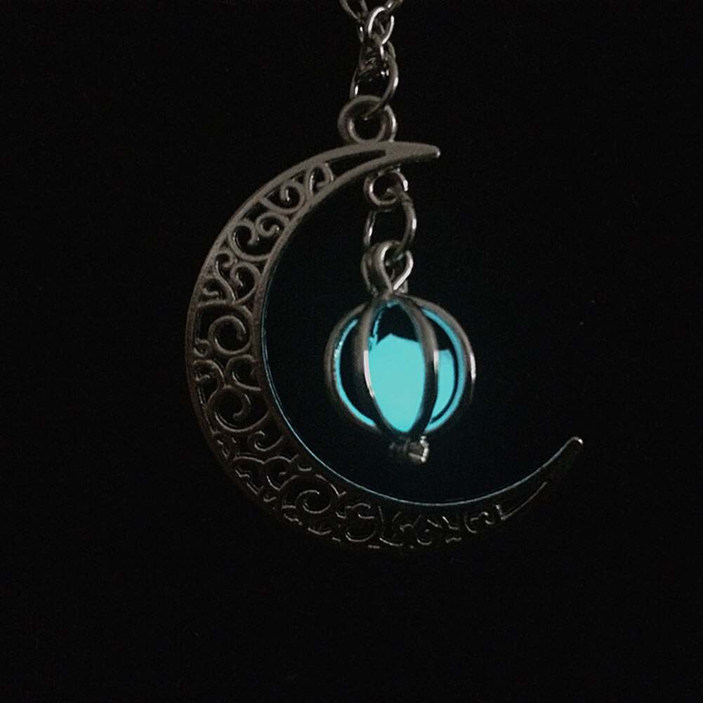 colgante de jaula de Luna hueca para mujer a la , cadena luminosa, collar de joyería