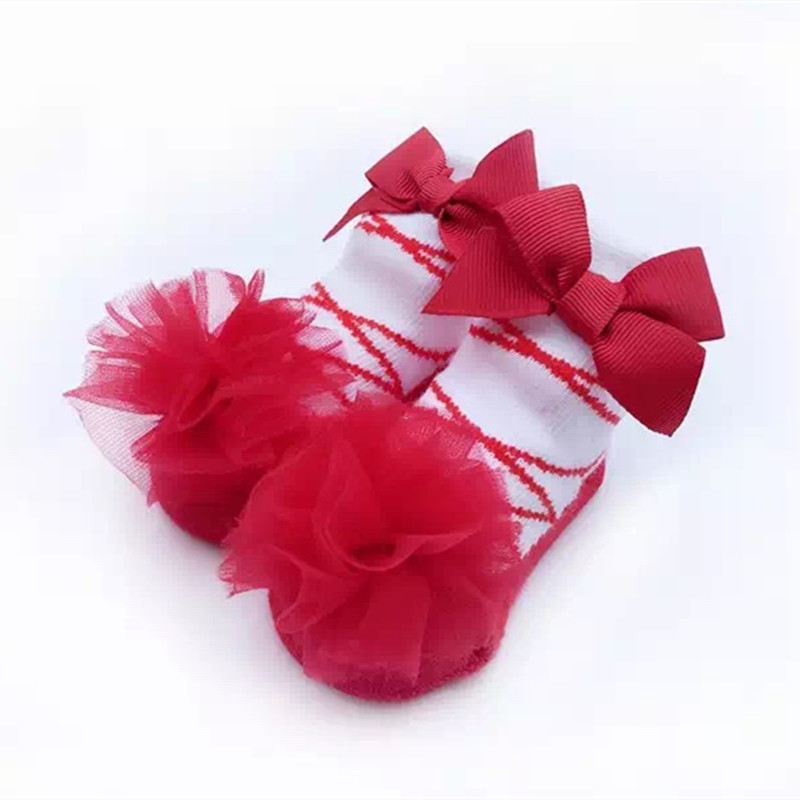 Pasgeboren Tulle Puff Sokken Baby Meisje Sokken Katoen Kids Kant Sokken Kerst Verjaardag Prinses Meisje Sokken met Bows Leuke roze: A