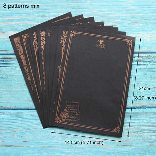 Papel kraft com 16 folhas de letras, escrita e design vintage de flor, letreiro, carta, desenho, esboço, papelaria: Black